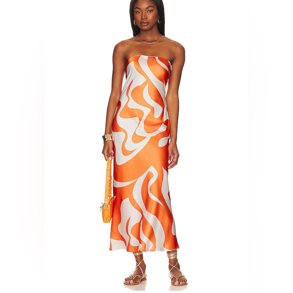 REVOLVE Orange/White Strapless Dress (S)